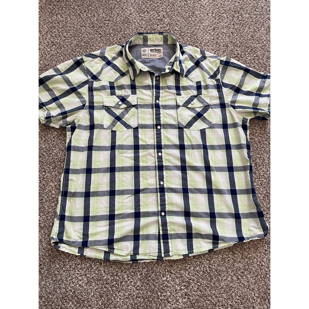 Urban Pipeline Mens XXL Plaid Western Snap Short Sleeve Shirt